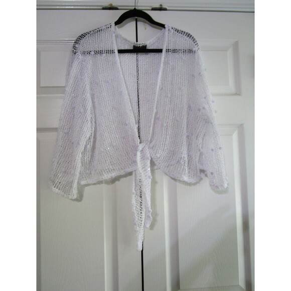 Kirstin De Toi Mesh Shrug Womens Medium Sheer Tie Front Boho Cardigan Top - Picture 1 of 11